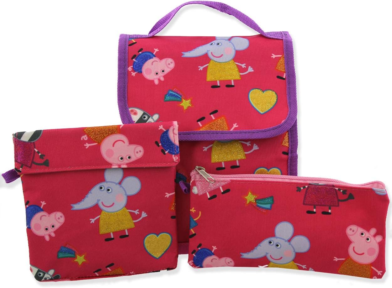 Peppa Pig Girls 5 piece Backpack and Lunch Bag School Set (One Size, Pink/Purple): Clothing, Shoes & Jewelry