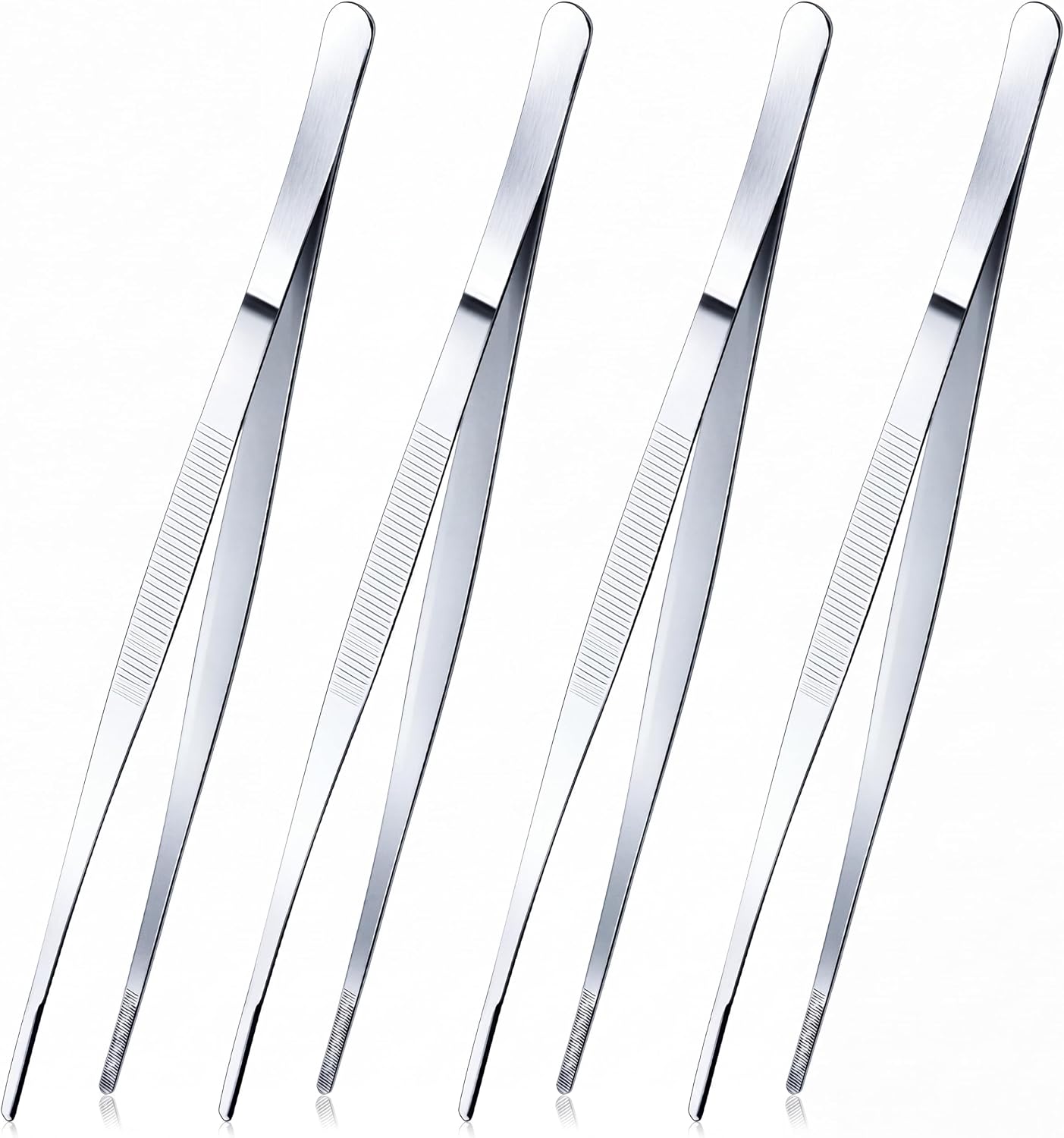 Yaomiao 4 Packs 12 Inch Cooking Tweezers Bar Kitchen Tongs, Silver
