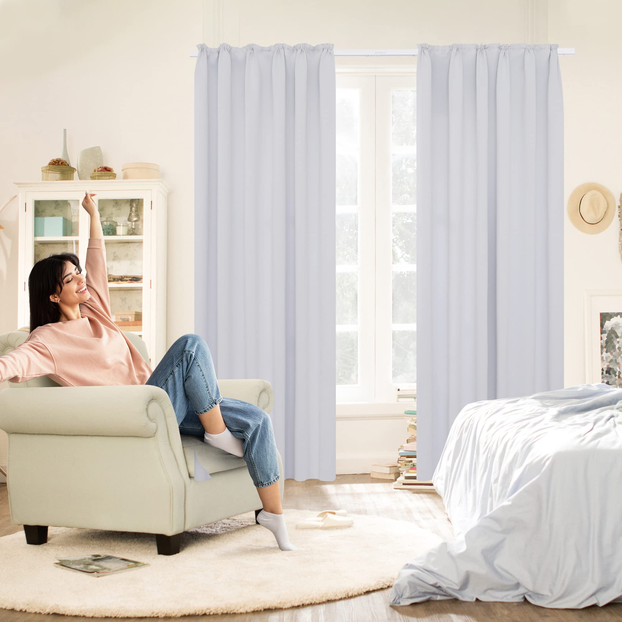 Deconovo Room Darkening Curtains Pencil Pleat Blackout Curtains Thermal Insulated Curtains for Kids Bedroom Rose Purple W55 x L69 Inch 2 Panels - Image 4
