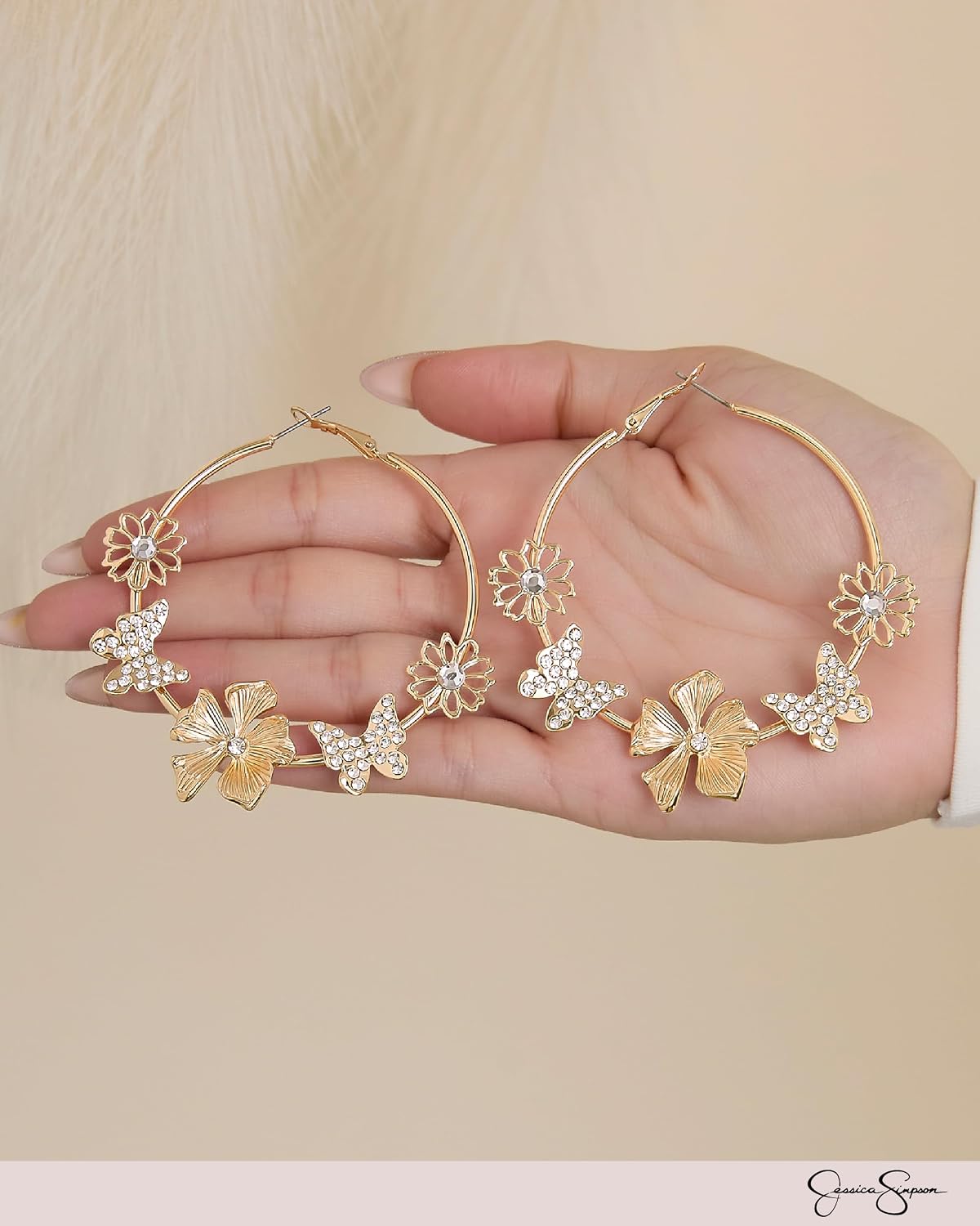 Jessica Simpson Gold-Tone Butterfly Earrings for Women, Drop or Hoop Earrings with Butterflies and Clear Crystals