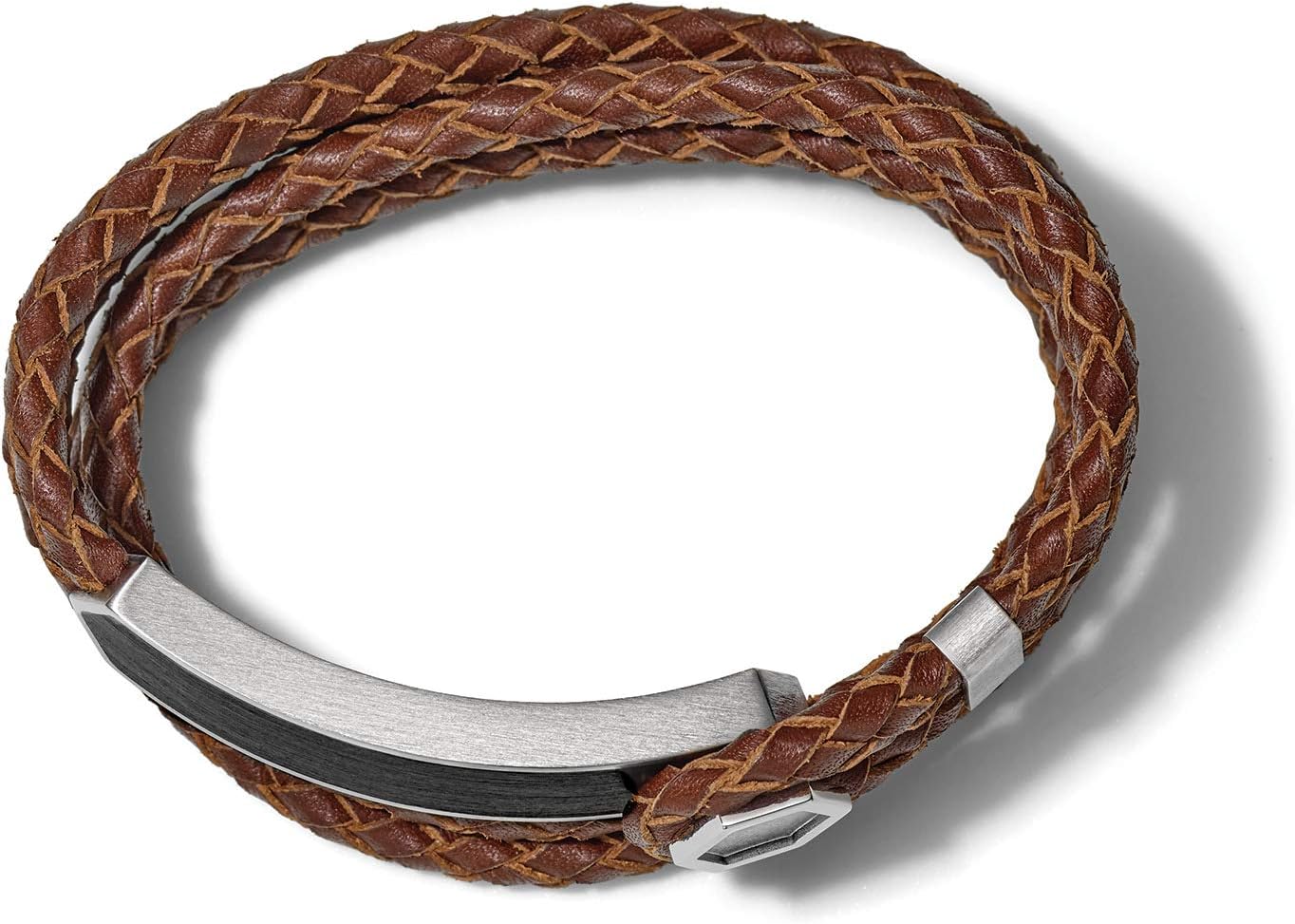 Men's Precisionist Double Wrap Braided Leather Strap Bracelet