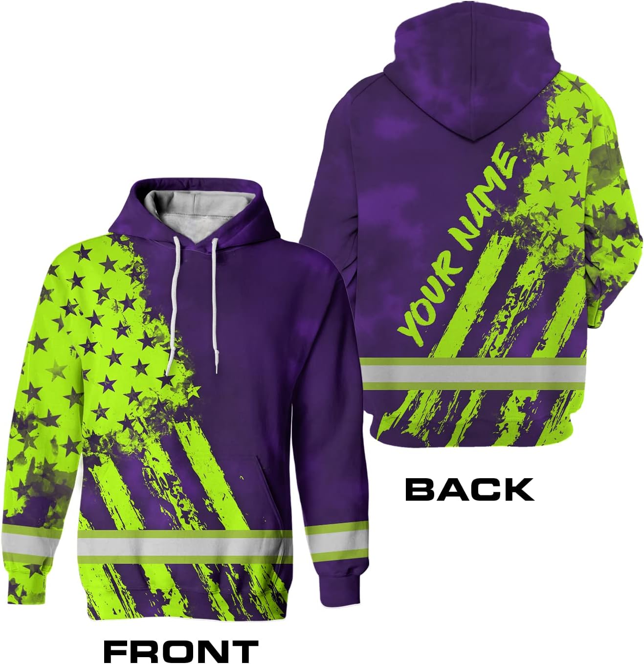 Tie Dye US Flag High Visibility Hoodie For Men Reflective Hoodie Safety Workwear For Workers Runners Patriotic - Image 4