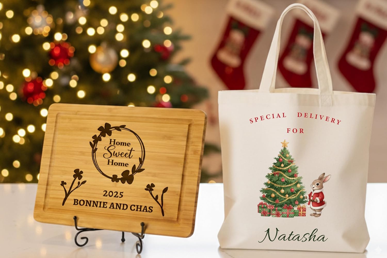 Home Sweet Home Custom Cutting Board, Personalized Laser Engraved Cutting Board with Special Colorful Christmas Designs, Housewarming Christmas Gifts, New Homeowner Couple Gift Ideas - Image 5