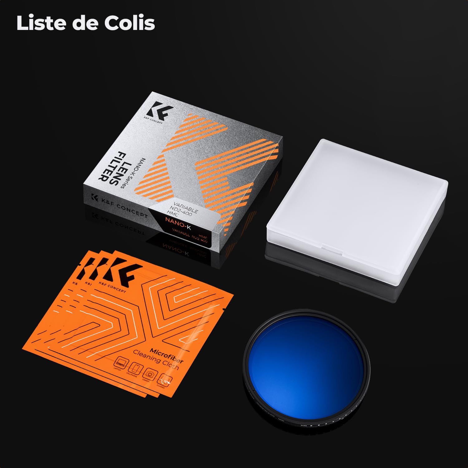 K&F CONCEPT Filtre ND Variable 49mm Densité Neutre ND2-ND400 avec Revêtement et 3 Chiffons de Nettoyage pour Objectif Appareil Photo Numérique Reflex