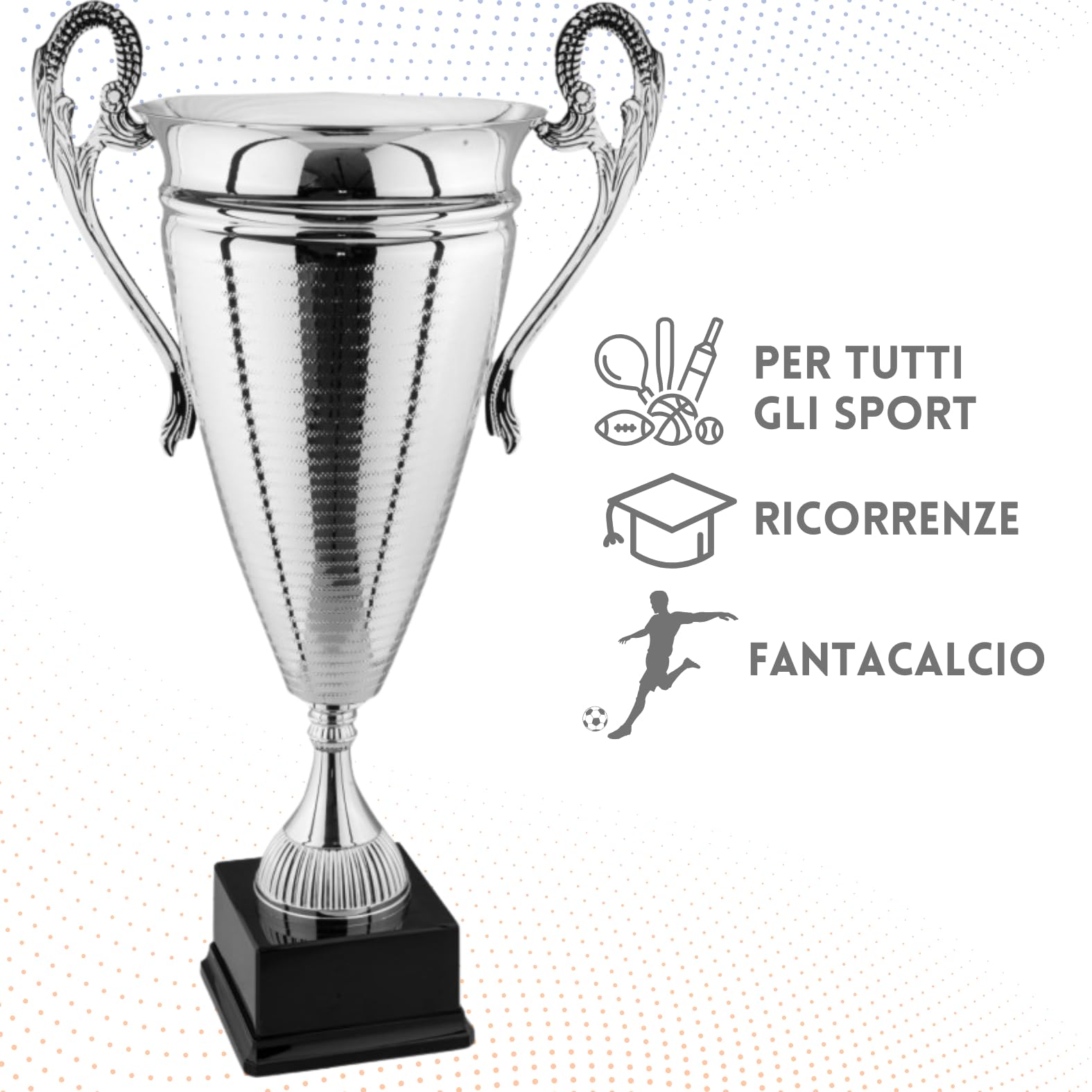 Coppa Trofeo Premiazioni Personalizzate Grande in Metallo Calcio, Fantacalcio, Tennis, Padel, Basket, Volley Premiazioni Sportive Eventi Riconoscimenti con Targhetta cod 1.061