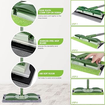 Microfiber Mop - Flat Floor Mops Wet Dry Dust Mop with 4 Washable Pads | Hardwood Floor Mop with 52.4'' Stainless Steel Handle for Hardwood Laminate Tile Floor Cleaning