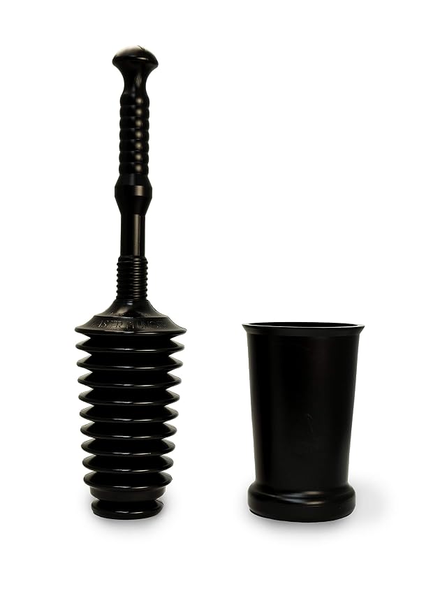 Master Plunger MP500-3TB Heavy Duty Bathroom Toilet Plunger Kit with Tall Bucket Equipped with Air Release Valve Black