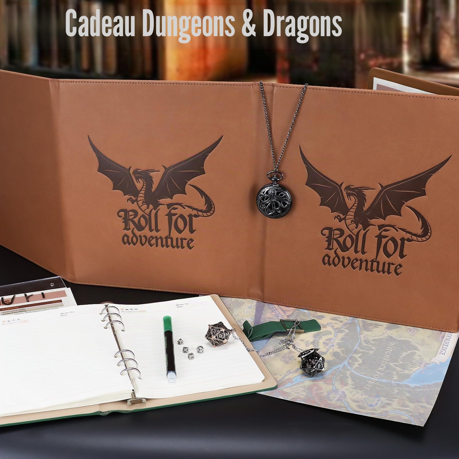 DND DM Screen 5e Dungeon Master Screen, Deluxe Leather 4-Panel Customizable Magnetic Panel Game Master Screen, donjons et Dragons, Accessoires de Jeu de rôle de Table