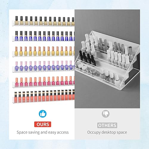 Miniatura 5 de Estante acrílico para esmalte de uñas de 32 pulgadas para pared, organizador de esmalte de uñas transparente montado en la pared para 192 botellas,