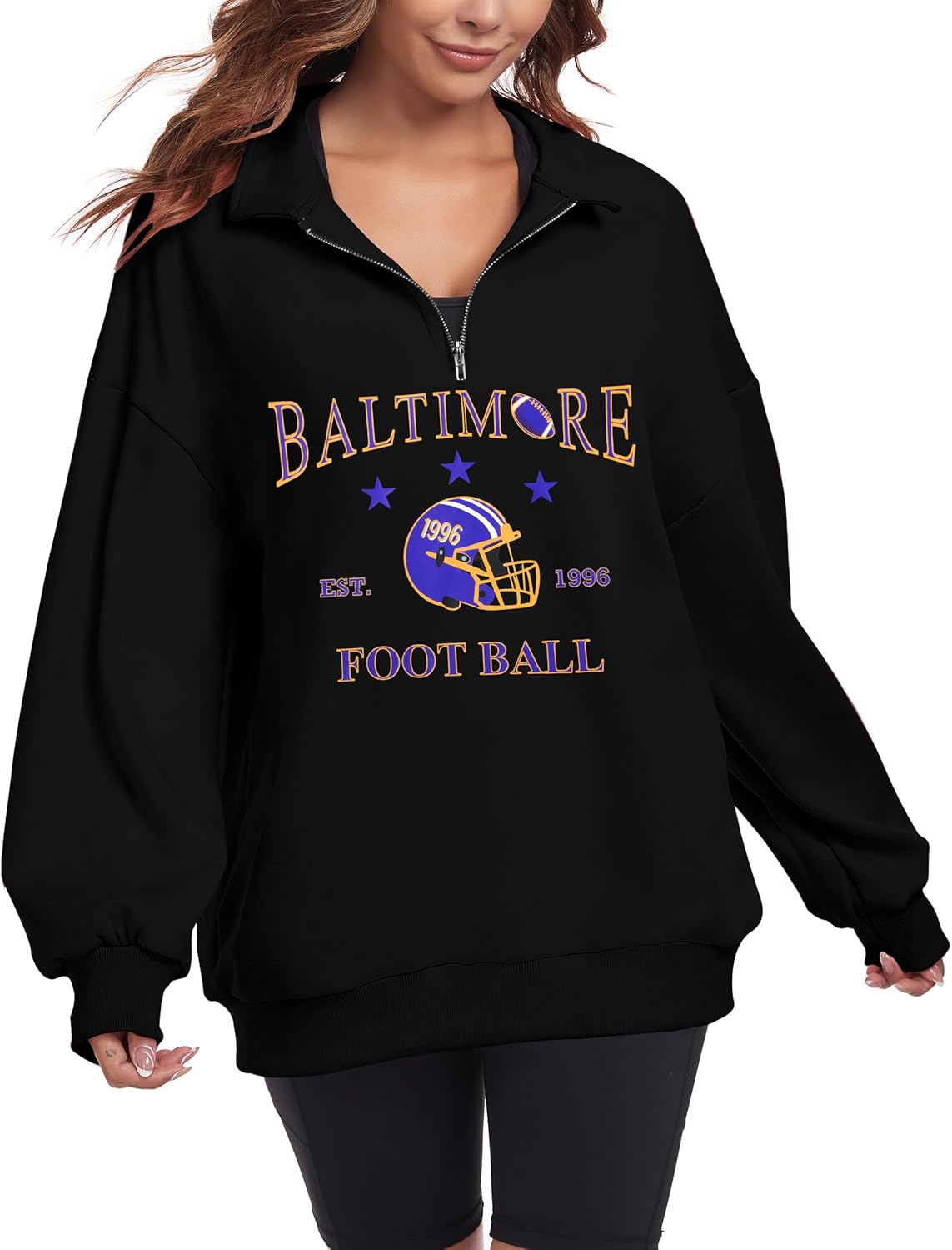 KIDDAD Football Sweatshirt for Women Game Day Graphic 1/4 Zip Shirts Football Team Fans Long Sleeve Pullover Tops - Image 3