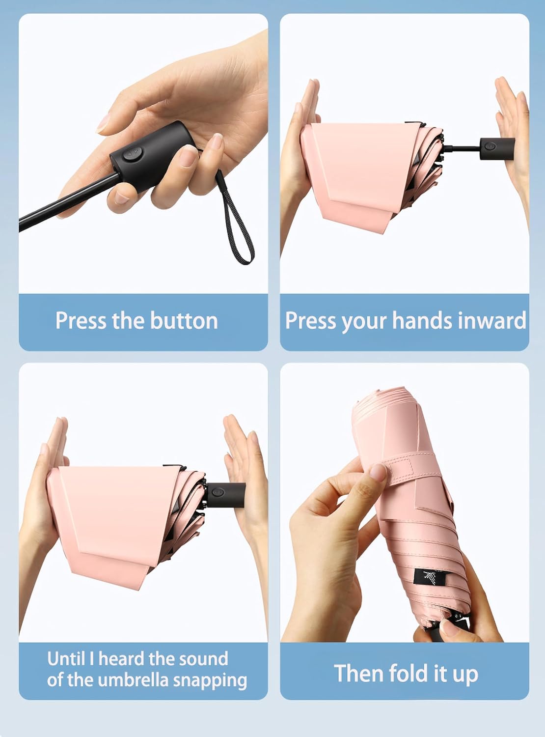 Mini Kids Travel Compact Portable Anti-rebound Folding Umbrella/Protect the safety of children/Automatic Open Close/UV Protection/UPF 50/Pocket Parasol/Rain Sun/Lightweight Small/Backpack/Car/Women - Image 7