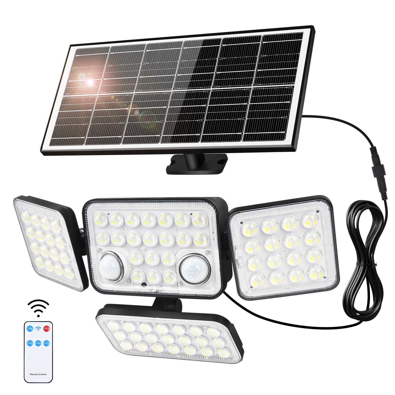 Luci solari da giardino, 292 LED, luci di sicurezza a energia solare, sensore di movimento per esterni, 3 teste regolabili, angolo di illuminazione a 270°, impermeabile IP65, lampada da parete ad