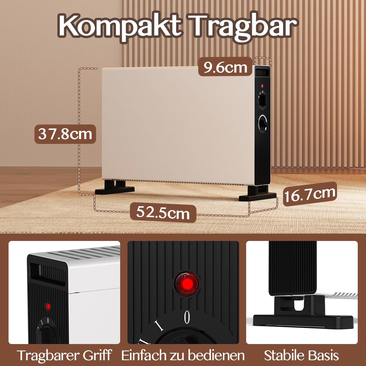 Konvektor Heizung Konvektionsheizungen Elektrische Heizung, Heizkörper, 1000W/2000W Zimmerheizung mit einstellbarer für Schlafzimmer Küche Büro, Energieeffizienz Silent Heater