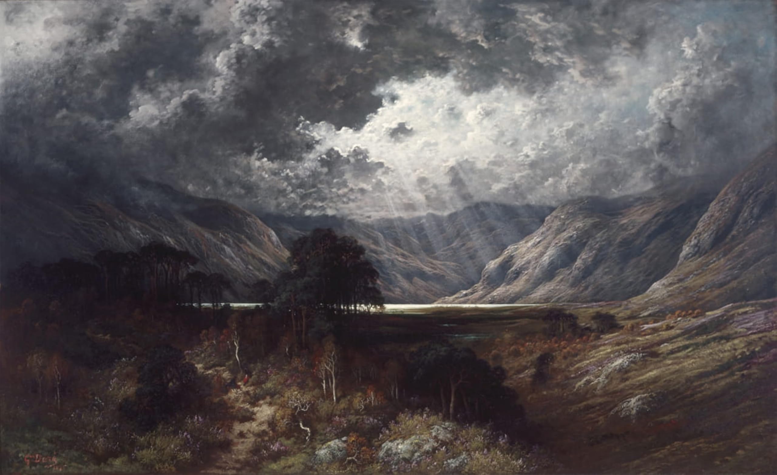 RZHRHJES Famous Painting Poster Art Canvas Print Retro Picture Loch Lomond by Gustave Dore Poster Wall Art for Home Decor 60x90cm
