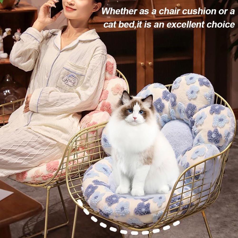Flower Chair Cushion with Backrest Non-Slip Seat Pad Fuzzy Fluffy Desk Seat Cushions for Home Office Dorm Car