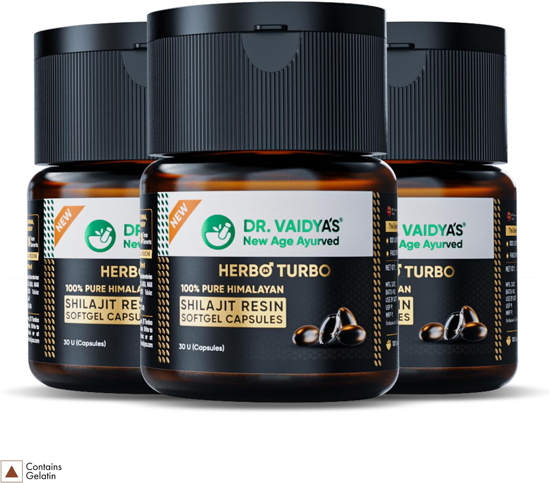DR. VAIDYA'S new age ayurveda Pure Himalayan Shilajit Resin Softgel|Boost Energy, Endurance & Stamina|100% Pure Himalayan Shilajit Resin|Lab Tested|No Known Side Effects|30 Capsules (Pack Of 3)