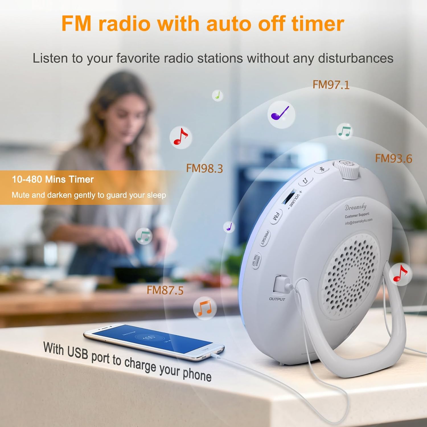 DreamSky Digital FM Radio with Bluetooth Speaker and Sleep Timer, Hi-Fi Clear Loud Sound, Wake up Light Sunrise Alarm Clock for Bedroom, Dimmable Night Light, USB Port, Small Gifts for Kids Seniors