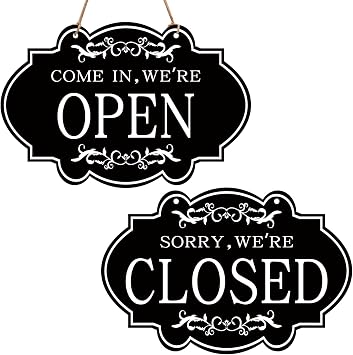 AIEX Open Closed Sign, Double Sided Reversible Enter We Are Open and Sorry Were Closed Hanging Shop Sign for Restaurant Club Cafe Hotel 30 x 20cm