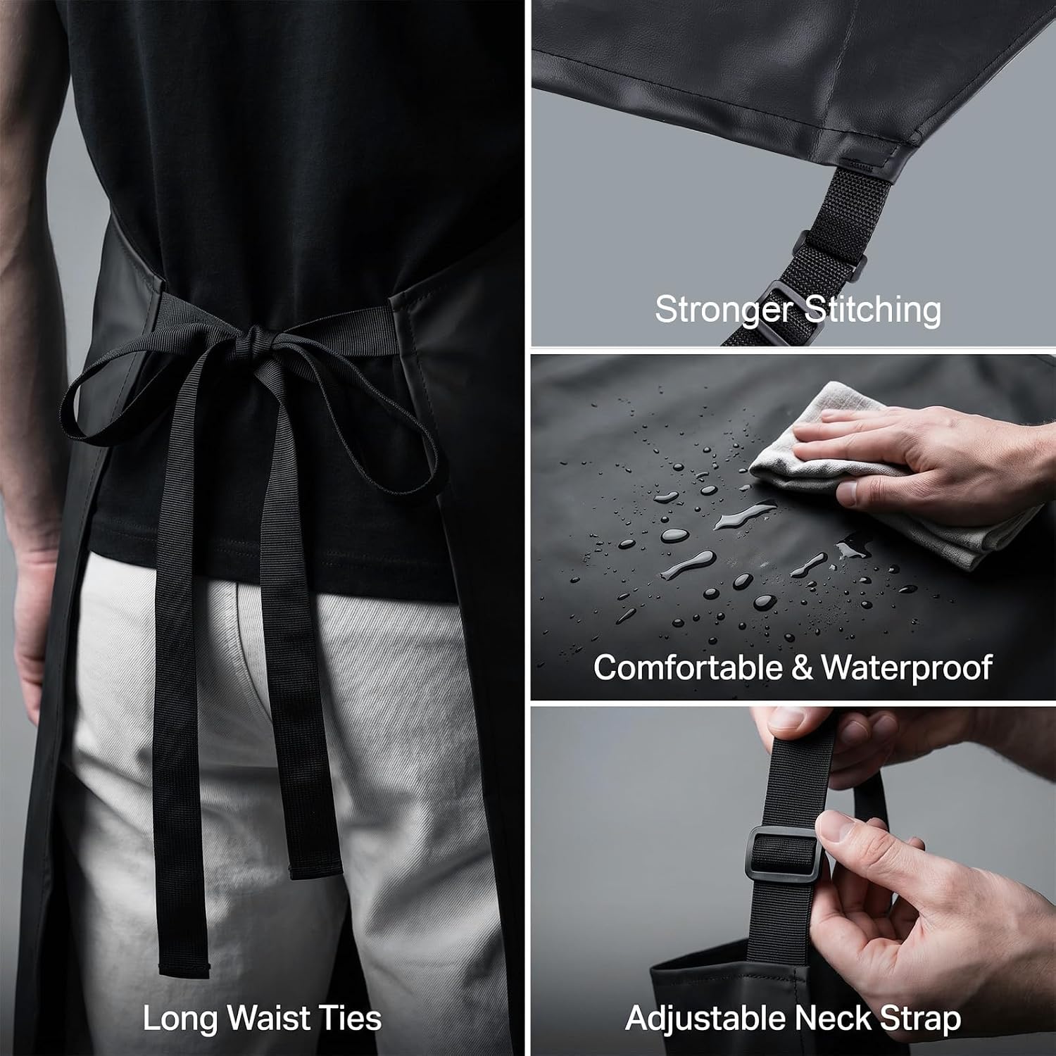 6Pcs Waterproof Apron Rubber Vinyl Dishwasher Apron, Unisex | Heavy Duty Work Aprons for Dishwashing, Restaurant, Chemical Lab, Butcher, Grooming, Women, Men, Black