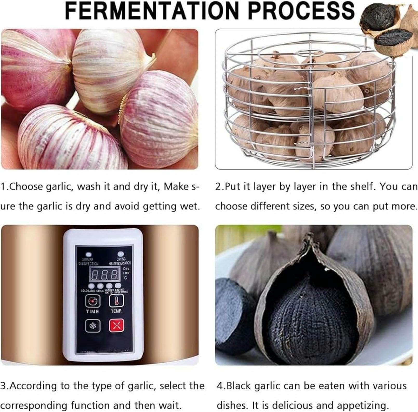 Fermentator Do Czarnego Czosnku, Wielofunkcyjny Inteligentny Fermentor, Automatyczny Ekspres Do Czarnego Czosnku, Kuchenka DIY Do Jogurtu, Natto, Słodkiego Ryżu, Z Półką Ze Stali Nierdzewnej (6 L)