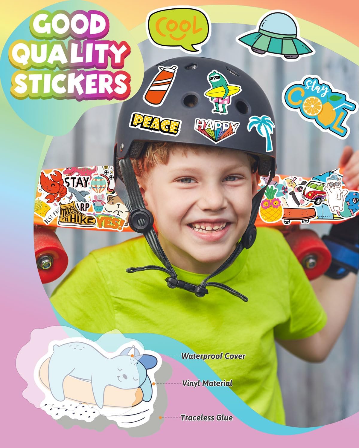 Water Bottle Stickers for Kids, 100 PCS Waterproof Cute Fun Vinyl Stickers Pack for Girls Boys image 5