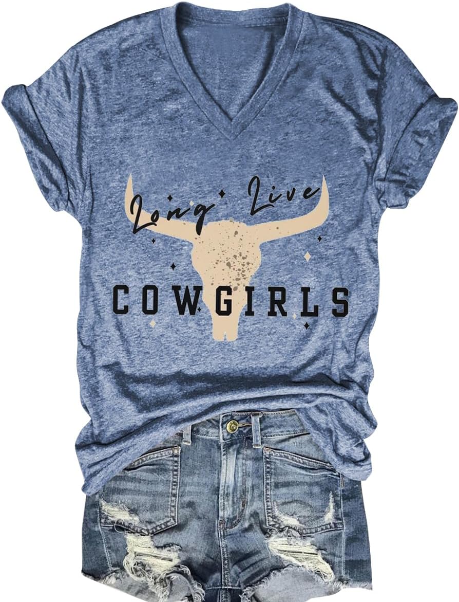 Western Country Shirt for Women Cowgirl Cartoon Boots V Neck Short Sleeve Tops Vintage Cowboy Graphic Tees