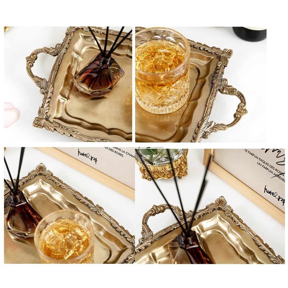 Bandeja rectangular para servir, bandeja de tocador, bandeja de almacenamiento decorativa de latón, organizador de perfume, soporte para joyas, plato de maquillaje