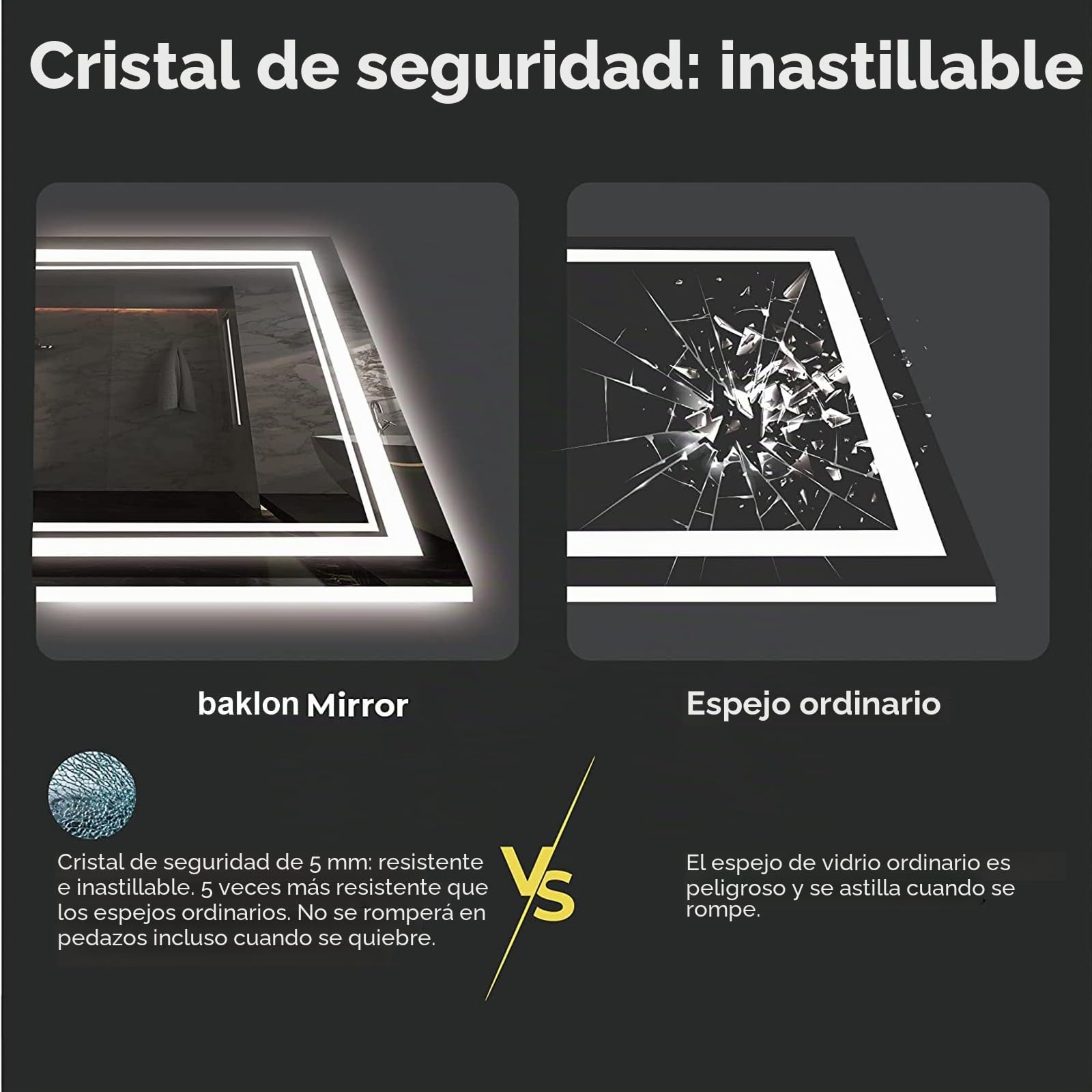 Espejo Baño con Luz LED 120x70cm,Espejos de Baño con LED,Memoria y Cristal Templado HD,Espejo Digital Antivaho con Regulación de Brillo Instalación Horizontal/Vertical