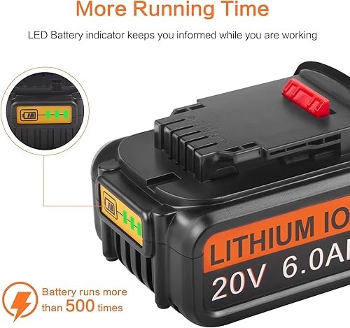 Miniatura 6 de ARyee Paquete de 2 baterías de repuesto de 20 V 6.0 Ah para Dewalt compatibles con Dewalt 20V MAX XR Tools DCB200, DCB201, DCB203, DCB204, DCB205,