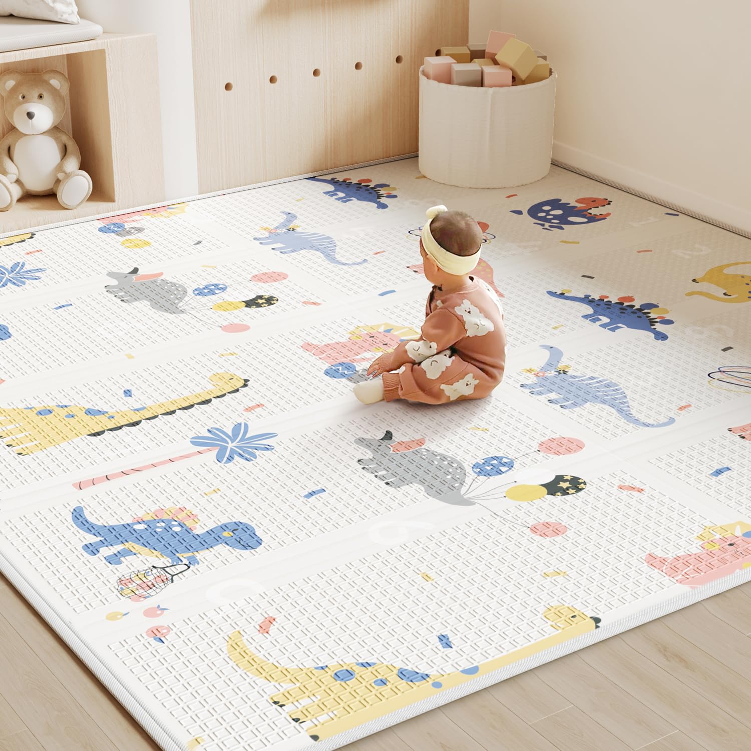 BG-BABYGO Baby Play Mat 147x177x1CM Foldable Baby Playmats, Large Baby Floor Mat for Toddlers Babies to Play on Floor, Waterproof & Reversible Baby Crawling Mat for Tummy Time with Travel Bag