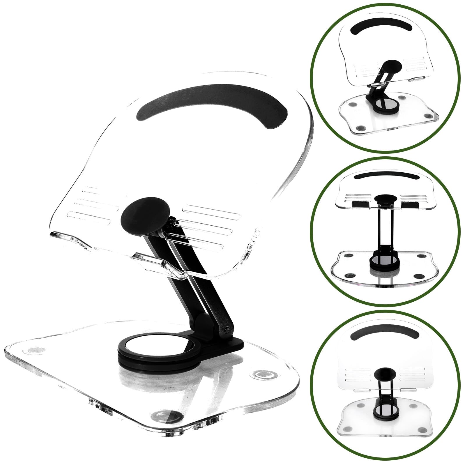 Soporte Ajustable Plegable para Tabletas y Móviles de Acrílico Resistente para Escritorio, Diseño Compacto Giratorio, Uso Ergonómico para Oficina y Hogar, Color Negro