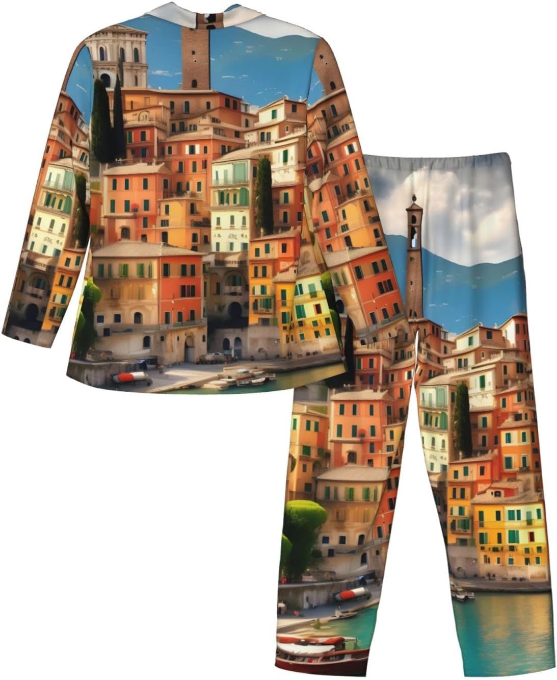 Beautiful Italy Print Luxurious Mens Pajamas Set,Soft Breathable Pajamas, Perfect For Winter Christmas