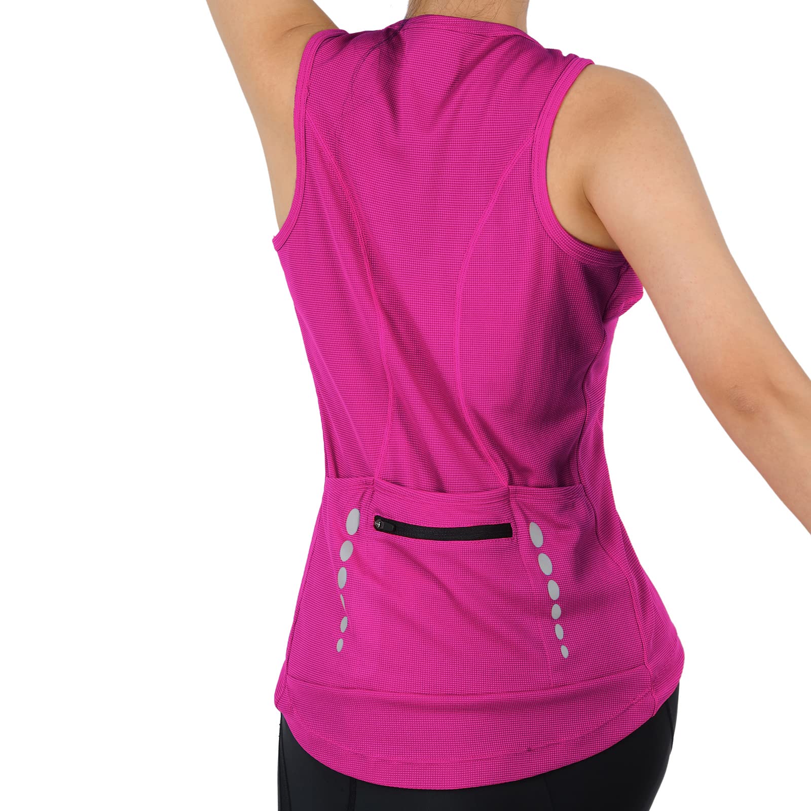 Canotte da ciclismo da donna, scollo rotondo, per corsa, sport, palestra, filatura, senza maniche, con tasche, Viola, XXL