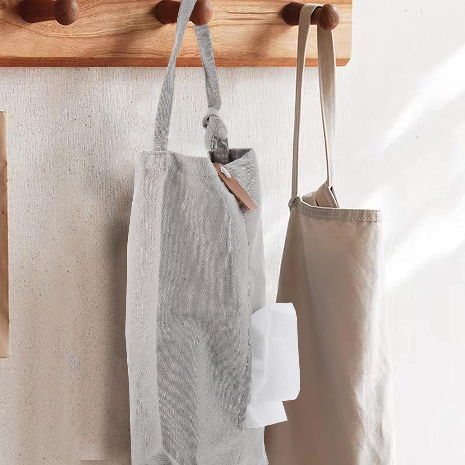 Car Tissue Bag Hanging Canvas Tissue Holder with Quick-release image 4
