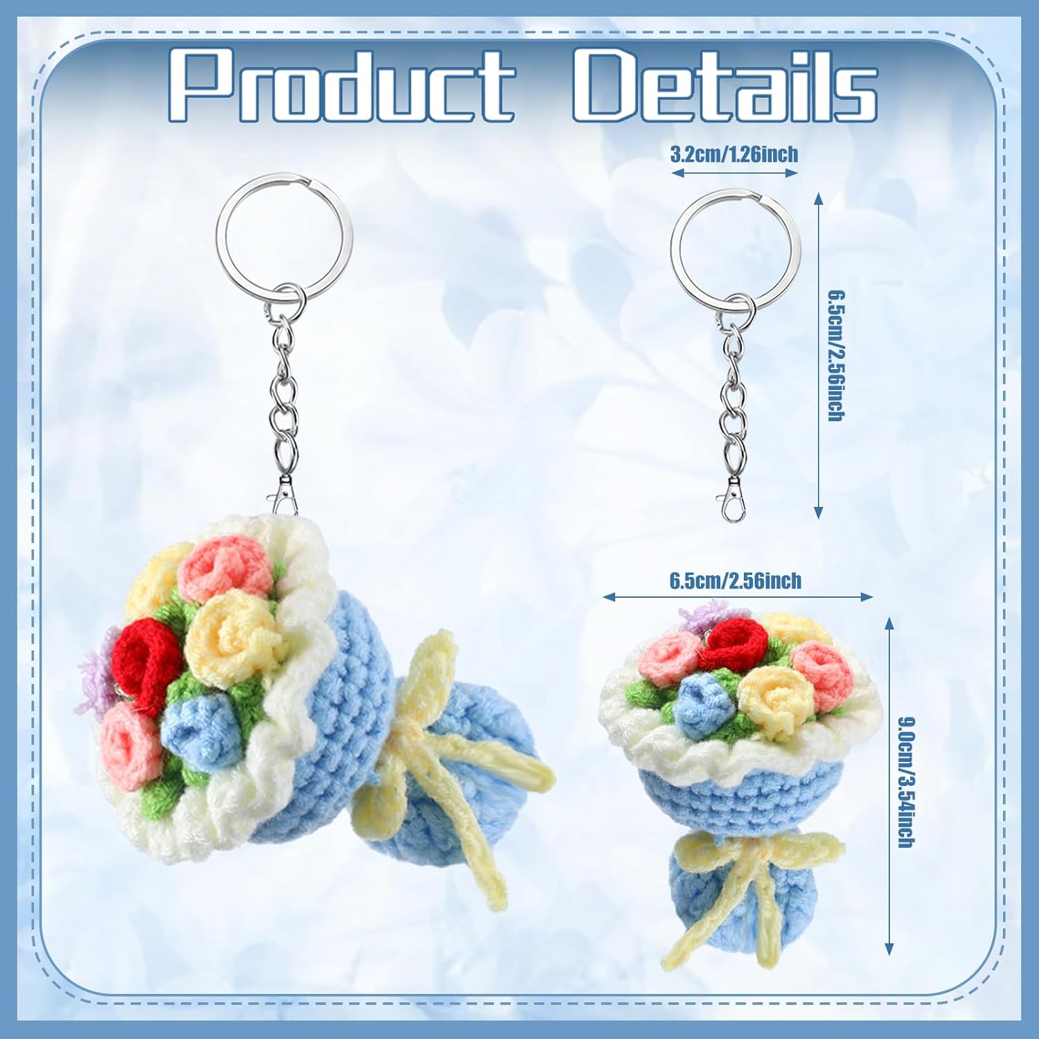 Cunno 10 Pcs Crochet Flower Bouquet Keychain Handmade Crochet Key Chain Bag Charm Phone Handbag Pendant Mother's Day Valentine's Day Birthday Gifts for Women Mom Wife