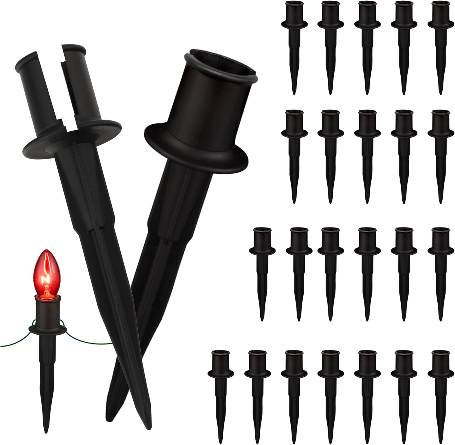 TIORIY 25 Pack 6 Inch Christmas Light Stakes - for C7 C9 Pathway String Lights Outdoor, Durable Plastic Lights Stakes, Use on Yard Garden Lawn Patio Path Walkway Decorations (25, Black)