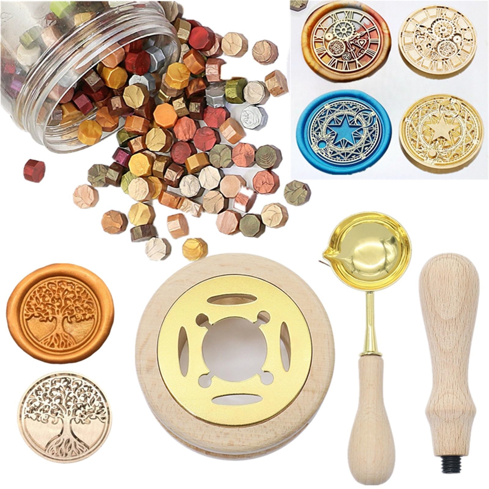 Ceralacca Kit Timbro Sigillo Di Ceralacca | Set di perline sigillanti teste, cucchiaio e fornello for buste regalo artigianali(106pcs set)