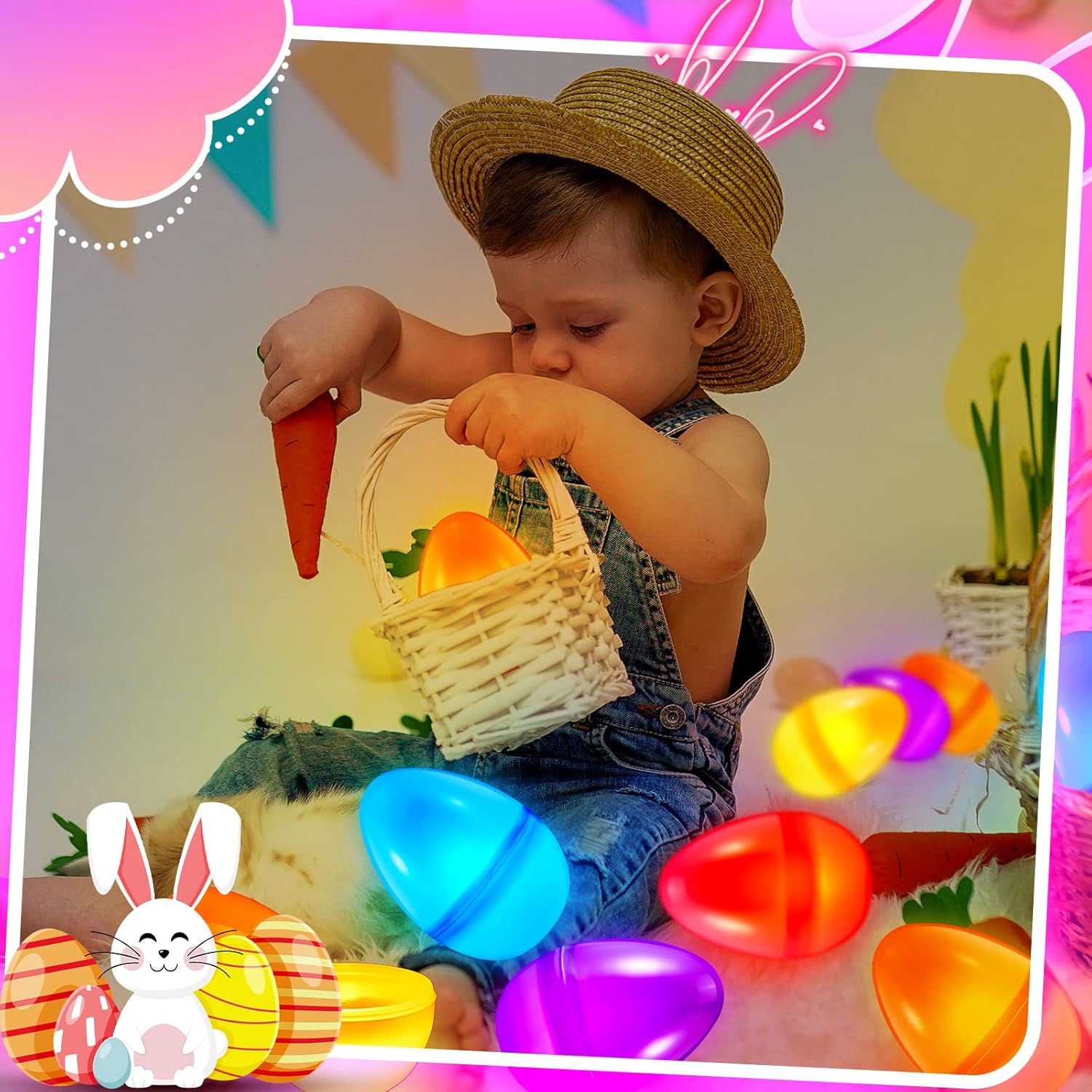 20 Pcs Jumbo Plastic Glow Easter Eggs 6'' Tall Fillable Light up Easter Eggs for Bedroom Candy Party Camping Decorations Gifts Kids Glow in the Dark Eggs Easter Basket Stuff with 20 LED Tea Lights