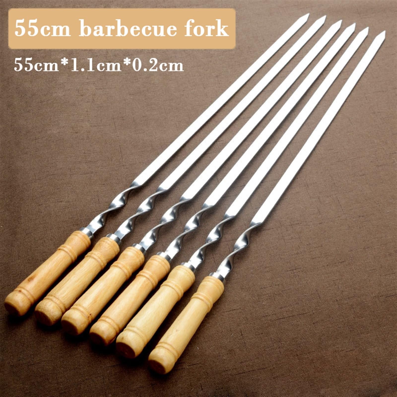 Brochetas de acero inoxidable, Brochetas de acero inoxidable 55cm con mango madera