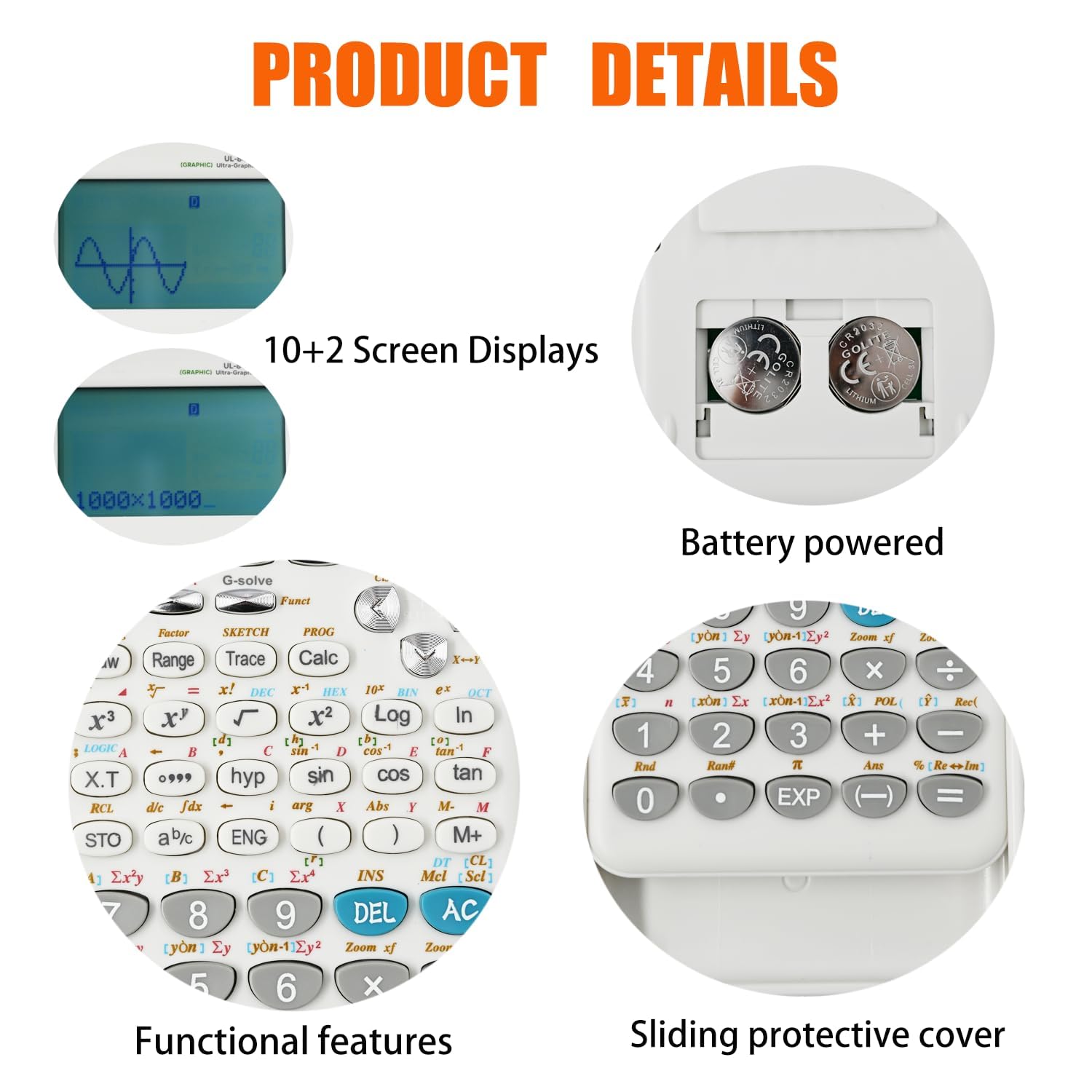 Calculadora Gráfica Científica con 360 Funciones - para Gráficos, Estadística, Álgebra y Cálculo, Pantalla 10+2 Dígitos, Ideal para Estudiantes y Oficina (Color Blanco)