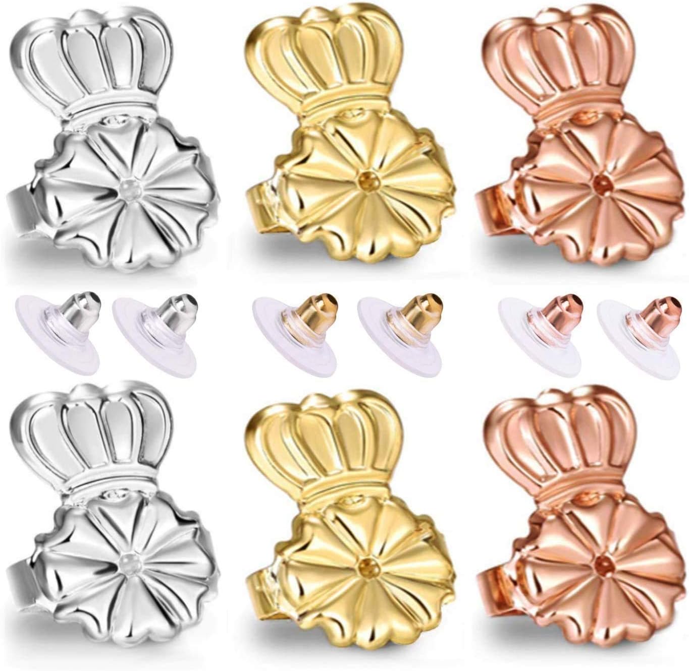 Original Earring Backs for Droopy Ears | Earrings Lifters for Heavy Ear | Earing Lifter Backs BAX | Earlobe Secure Clear Miracle (Silver/Gold/Rose)