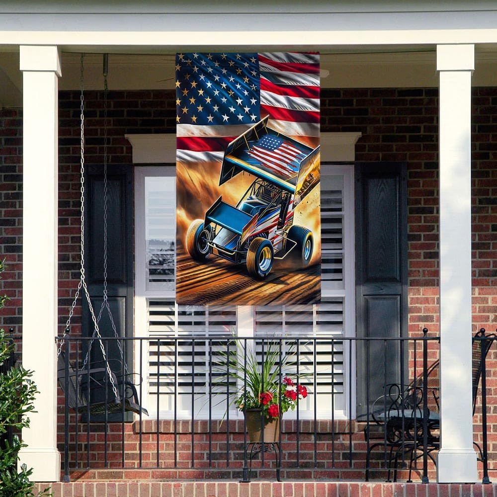American Flag-Sprint Car Racing. Dirt Track Racing American Flag MLN2787F, House Flag (29.5" x 39.5")-USA Flags Premium Polyester-Decorative Indoor Outdoor Flag