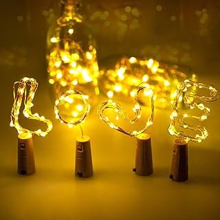 Briignite 20LEDs Fairy Bottle Lights with Cork, 10P Copper Wire Waterproof String Lights, Battery Operated, Romantic Warm White Light for Christmas Birthday Party Festival Bedroom Living-room