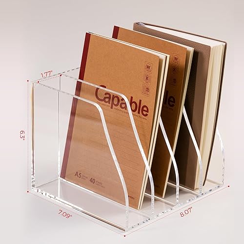 Miniatura 2 de Soporte de acrílico para archivadores, 4 compartimentos verticales, organizador de documentos de escritorio, carpeta transparente para oficina,