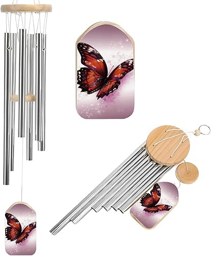 Miniatura 8 de Campanillas de viento de aluminio de 20.5 pulgadas para exteriores, verde azulado y estampado de flores, con 6 tubos de aluminio, campanillas