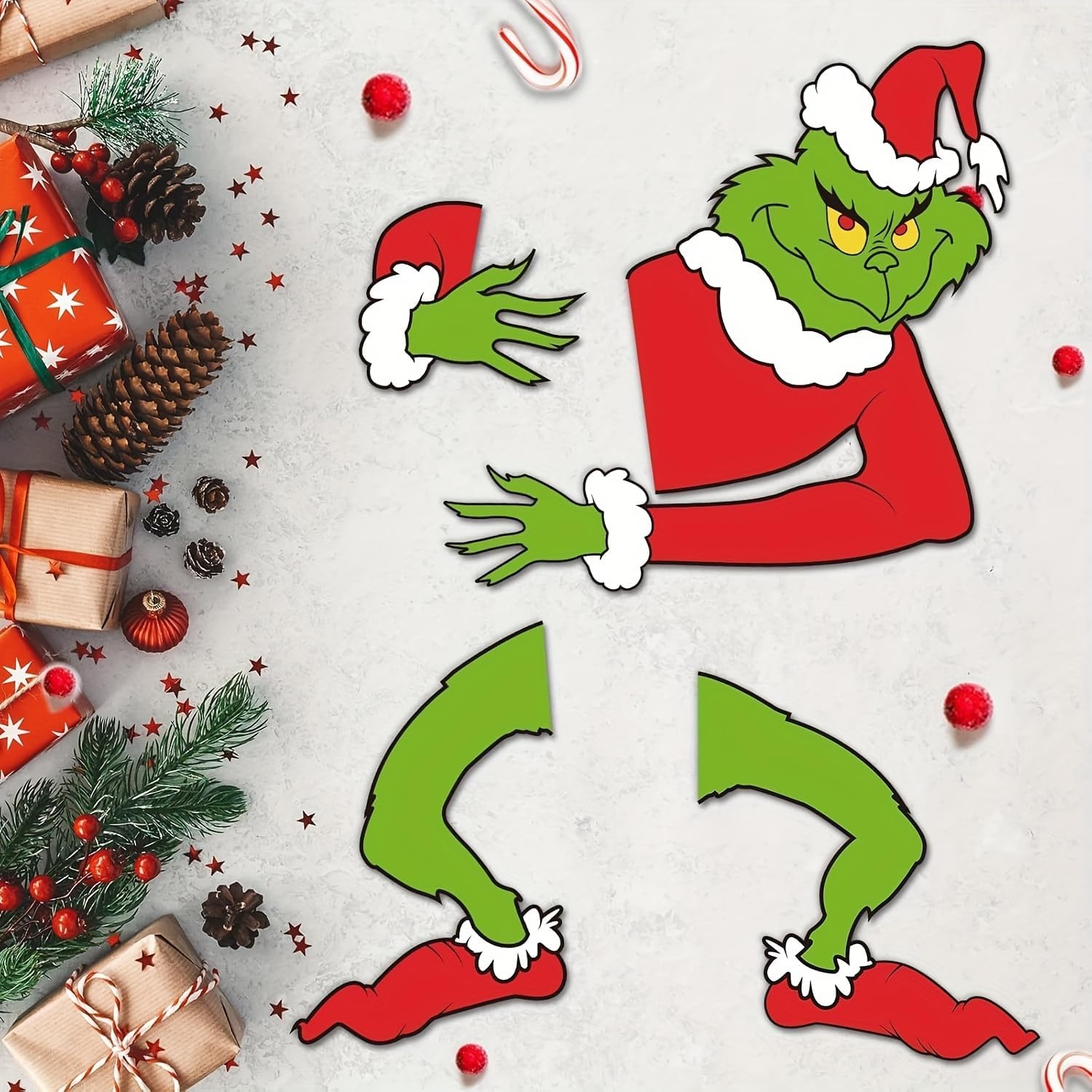 Grinch Christmas Tree Toppers - 4pcs Xmas Tree Topper Gnome Christmas Tree Decorations Head Arm Leg for Christmas Tree Party Supplies Gift Home Decor