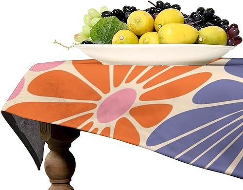 Miniatura 835 de Mantel floral hippie, diseño retro de los años 70, naranja, rosa, azul, floral, bohemio, estampado estético de margaritas, para fiesta, picnic