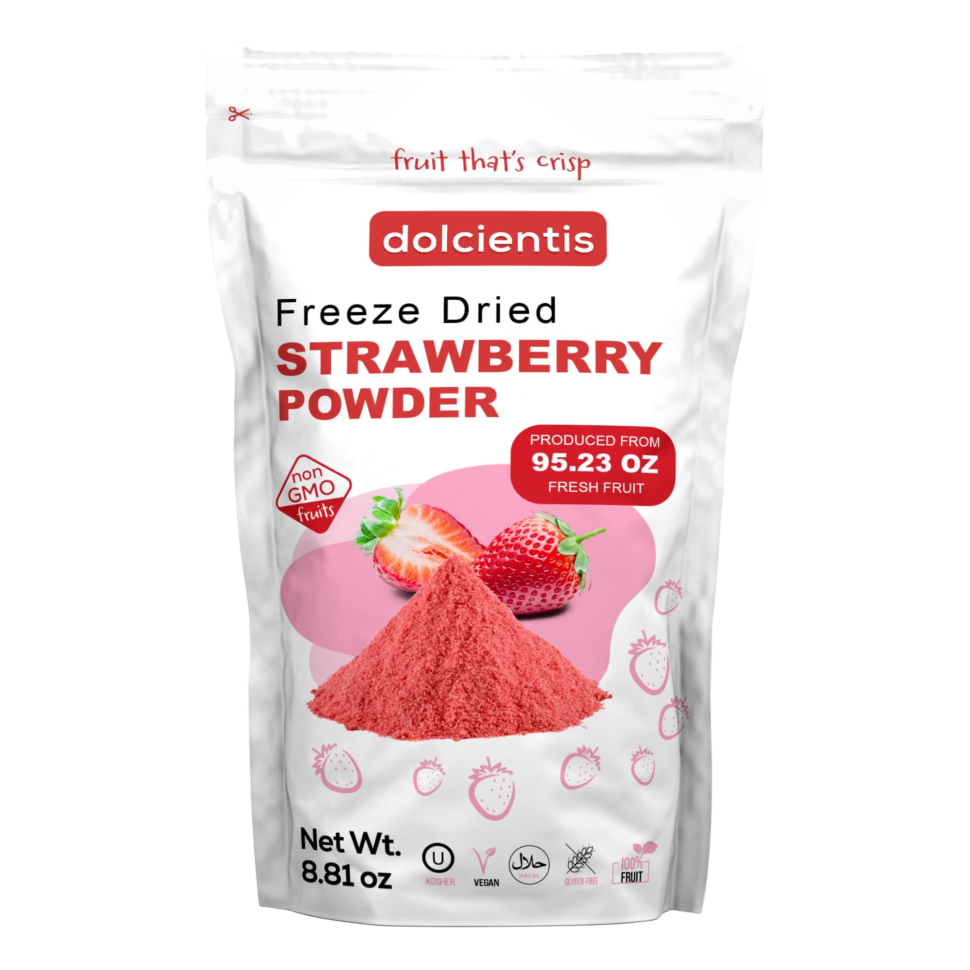 Dolcientis Freeze Dried Strawberry Powder | 8.81 oz, 42 Serving |%100 Natural | No Sugar Added | Non GMO & Vegan | Freeze Dried Fruit Strawberry Powder for Cake, Baking, Yogurt, Smoothie and Juice