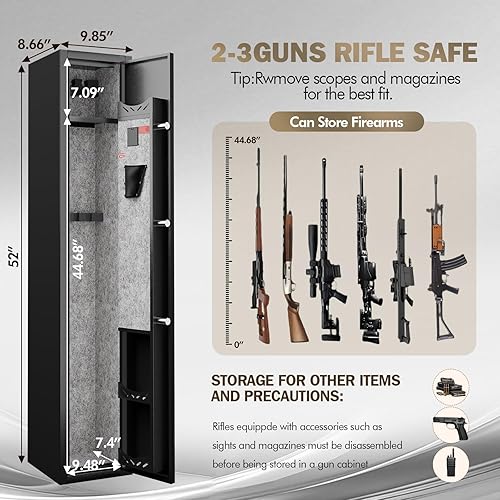 Miniatura 3 de KAER Caja fuerte para armas de 2 a 3, caja fuerte para rifles y pistolas, caja fuerte para rifles y pistolas, gabinete para armas con bloqueo de