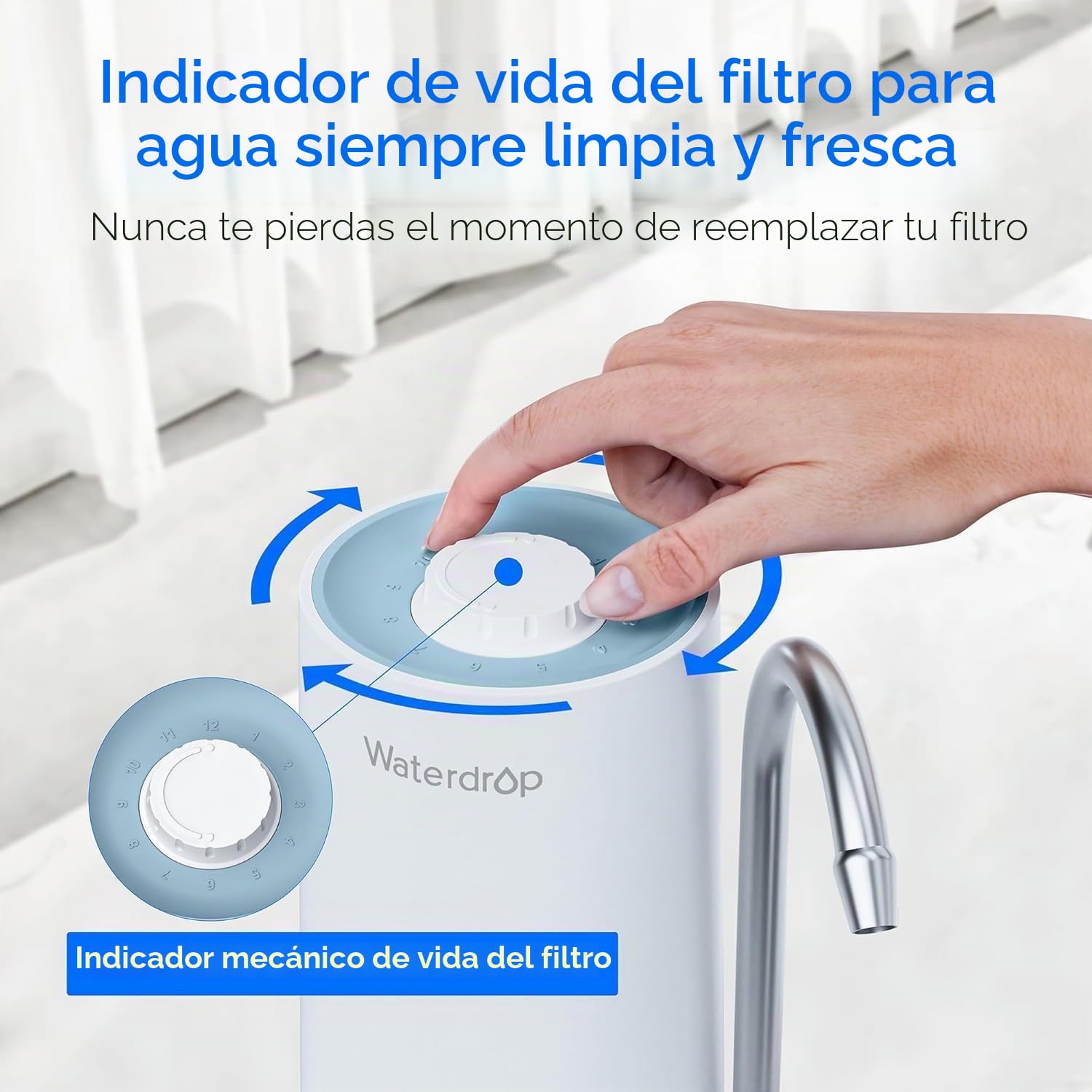 [Ultra Filtration] Waterdrop Filtro de Agua de Encimera, Recordatorio de la Vida Útil del Filtro, 4000 Galones, Reduce los Metales Pesados, el Mal Olor y el 99% de Cloro (1 Filtro Incluido) WD-CTF-07